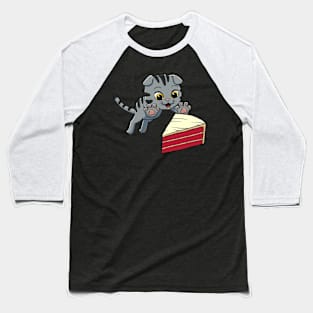 Scottish Fold Cat excited to eat Red Velvet Cake Baseball T-Shirt